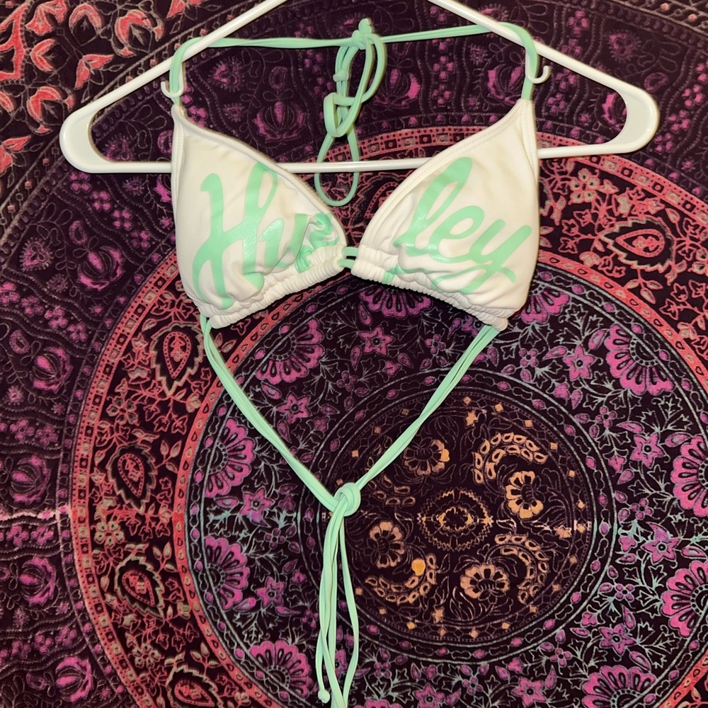 Hurley Mint and White Bikini Top